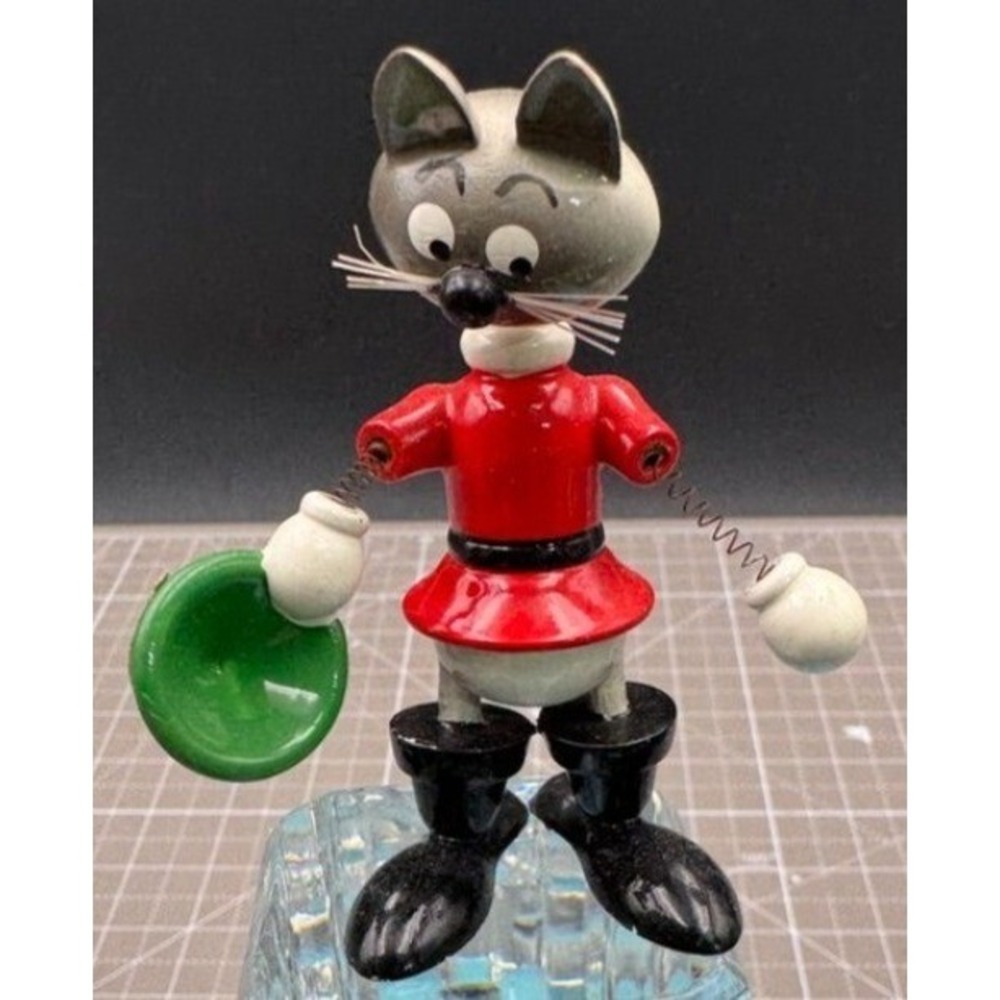 Vintage Cat Goula Wood Figure Red Coat Black Boots Crazy Cat Lady 3.25"